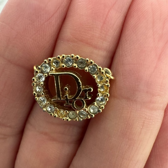 Christian Dior Gold Logo Round Rhinestone Pendant Necklace CD Charm - Picture 6 of 12